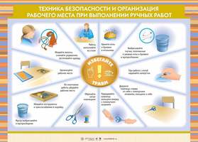 Плакат Техника безопасности и организация рабочего места при выполнении ручных работ, 59х84 см, А1, 