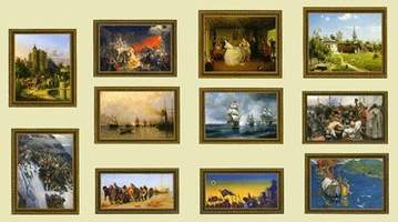 Комплект картин для кабинета истории, 11 репродукций картин в рамах