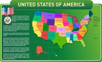 "UNITED STATES OF AMERICA", резной стенд, 1х0,6 м, 6 карманов А4