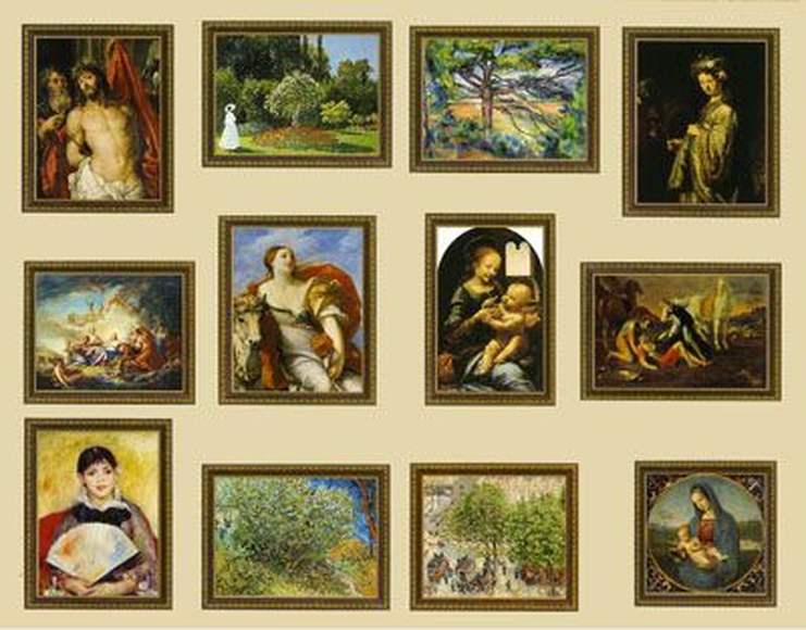 Комплект картин для кабинета мировой художественной культуры, 12 репродукций картин в рамах