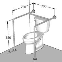 Поручень двухсторонний для туалетной комнаты ПС-2-П2-С2-D32, 700х750х850 мм