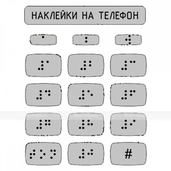 Набор наклеек для маркировки телефона азбукой Брайля, серебристый, 110 x 120мм