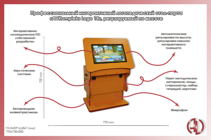 Профессиональный интерактивный логопедический стол-парта «AVKompleks Logo 18» 