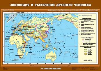 Карта Эволюция и расселение древнего человека 70х100