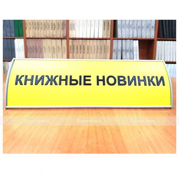 Настольная табличка со сменной информацией в алюминиевом профиле и тактильной линзой 100 х 300мм