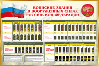 Стенд "Воинские звания в вооруженных силах Российской Федерации" (1,05х0,7 м, Эконом)