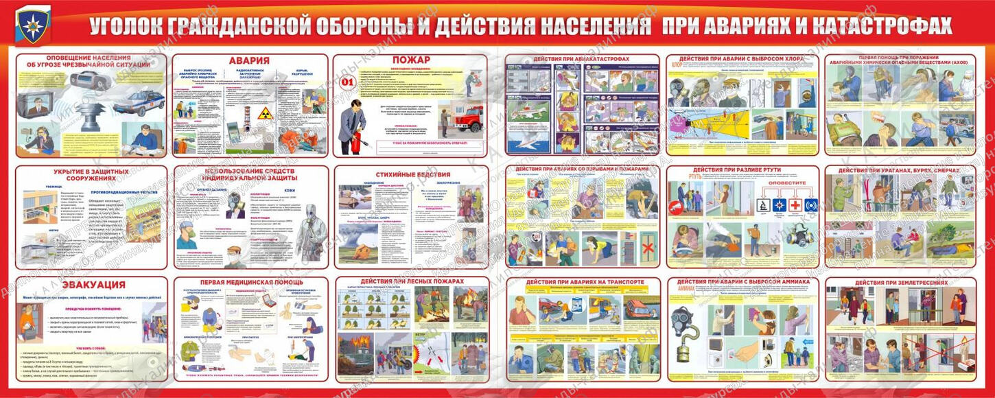 Стенд "Уголок гражданской обороны и действия населения в чрезвычайных ситуациях" (2х0,8 м, Премиум)