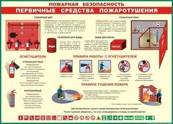 Таблица Пожарная безопасность. Первичные средства пожаротушения 700х1000 Винил
