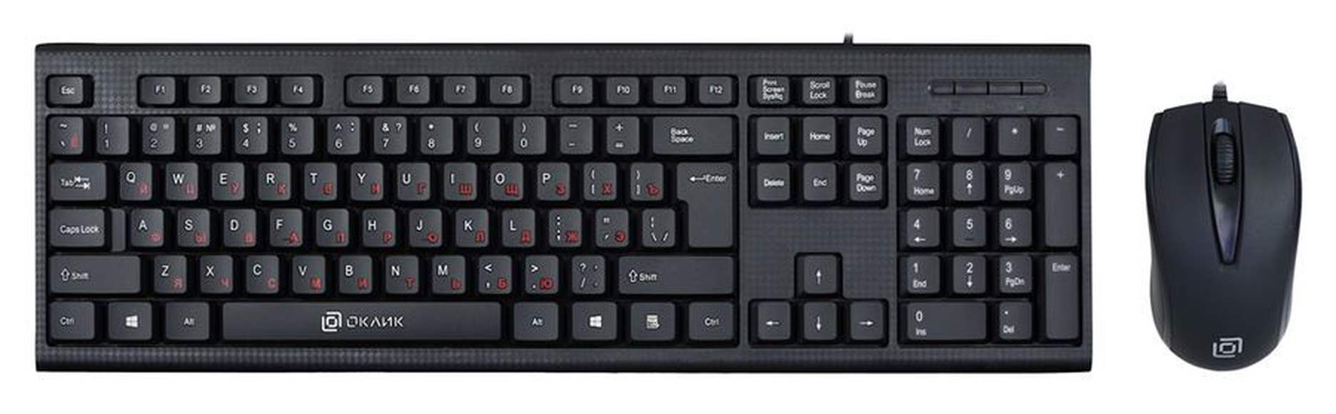 Комплект (клавиатура+мышь) OKLICK 630M, черный, тип соединения: проводной, интерфейс подключения: US