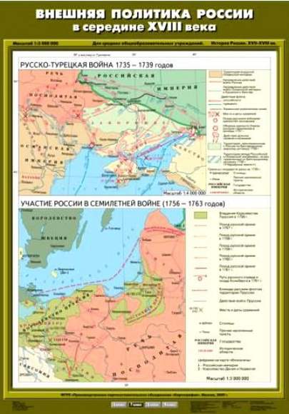 Карта Внешняя политика России в середине ХVIII века (Русско-турецкая война 1735-1739 гг./ Участие Ро