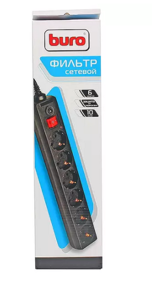 Сетевой фильтр BURO 600SH-3-B, 3м, черный