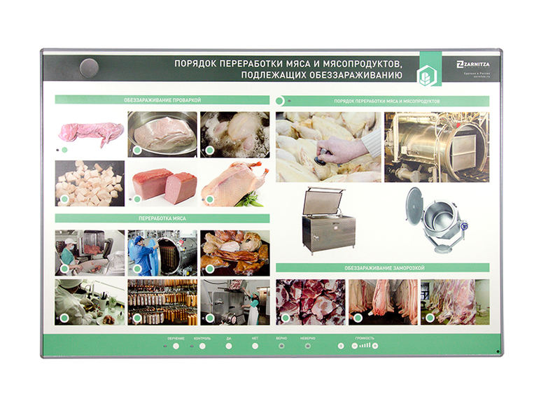 Электрифицированный стенд «Порядок переработки мяса и мясопродуктов, подлежащих обеззараживанию»
