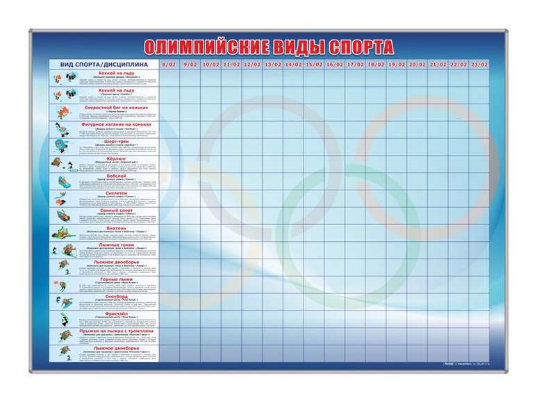 Магнитно-маркерная  доска «Олимпийские виды спорта» с комплектом  тематических  магнитов