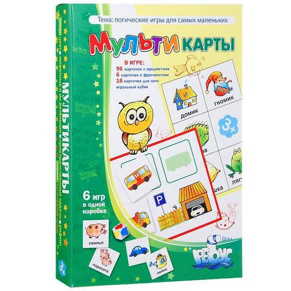 Игра Мультикарты (В игре: 96 карточек с предметами, 6 карточек с фрагментами, 16 карточек для лото, 