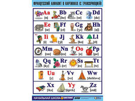 Таблица демонстрационная "Французский алфавит в картинках" (с транскрипцией)(винил 70х100)