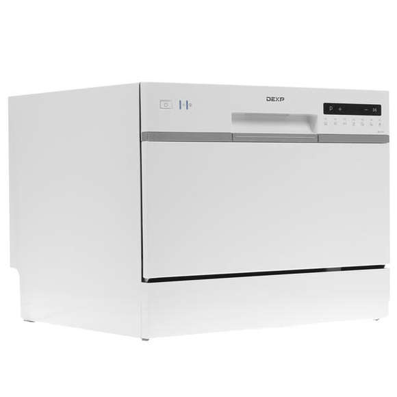 Посудомоечная машина DEXP M6C7PD белый, расход воды - 5 л, вместимость - 6 комплектов, 43.8 см x 55 