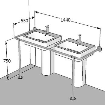 Поручень опорный  для раковины ПО-2-П2-С2-D38, 1440х550х750 мм