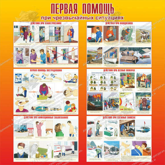 Стенд "Первая помощь при чрезвычайных ситуациях" (1х1 м, Стандарт)