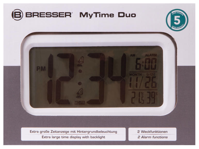 Часы настольные Bresser MyTime Duo LCD, белые