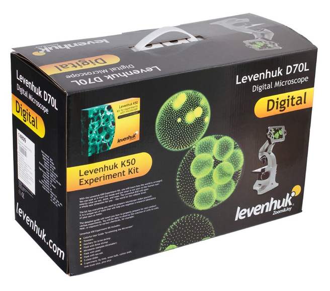 Микроскоп цифровой Levenhuk D70L, монокулярный (в комплекте набор для опытов), 40–1600x