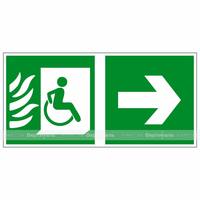 Пиктограмма Эвакуационные пути для инвалидов» (Выход там) направо, 140х290 мм