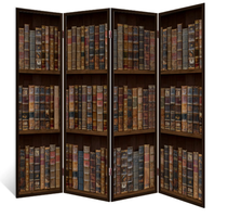 Мобильная перегородка деревянная "Читальный зал" двухсторонняя с картинкой 4 створки венге 176х185 с