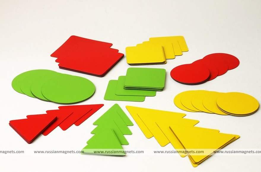 Набор магнитных карточек "Геометрические фигуры: изучаем форму, цвет, размер" 90 карточек, 3 цвета (