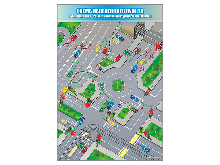Стенд "Схема населенного пункта: расположение дорожных знаков и средств регулирования"
