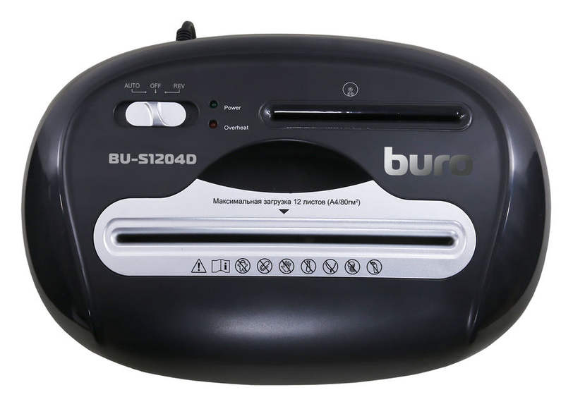 Уничтожитель бумаг BURO Office BU-S1204D,  P-4,  5х38 мм, 12 лист. одновременно, 21л [os1204d]