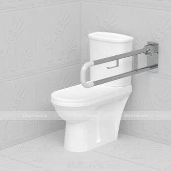 Поручень опорный для санузла, откидной, с фиксатором в верхней точке, с бумагодержателем, пристенный