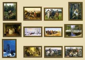 Комплект картин для кабинета русского языка и литературы, 12 репродукций картин в рамах