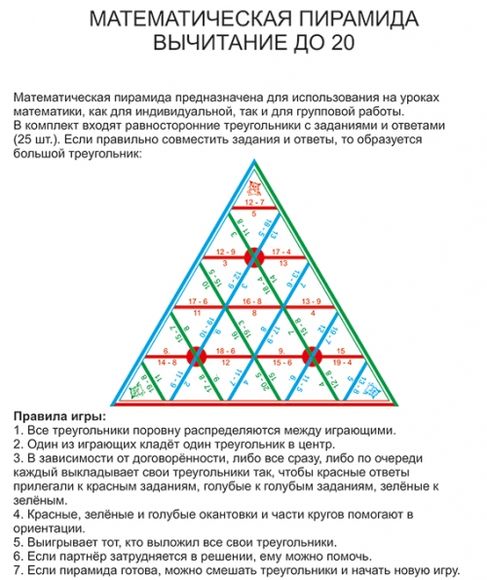 Математическая пирамида Вычитание до 20 (демонстрационная)