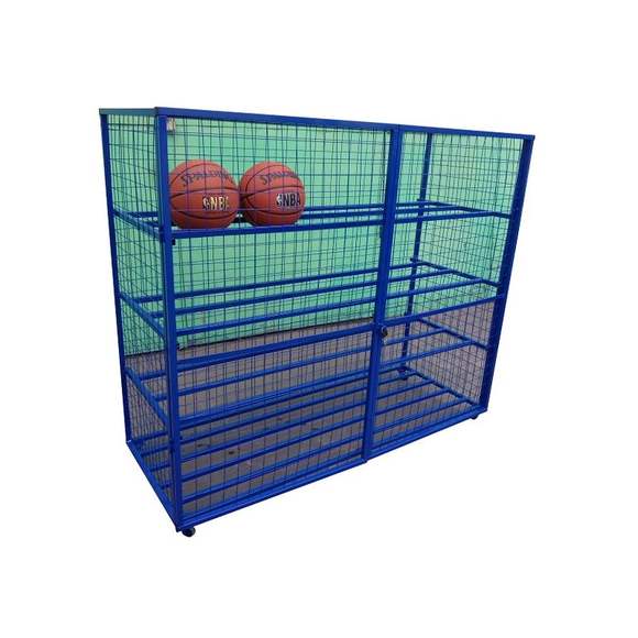 Стеллаж тележка из металлической сетки для хранения мячей и спортинвентаря, с замком, на колесиках