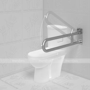 Поручень опорный, откидной, с фиксатором, бумагодержателем, пристенный, нержавеющая сталь, D38 мм